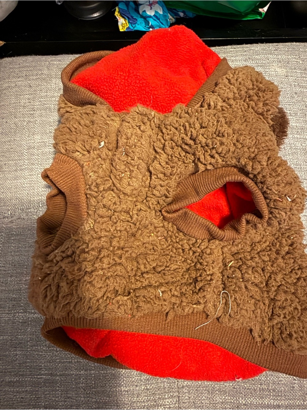 Dogs Brown Sherpa Fleece Pullover Sweater with Red Lining XS